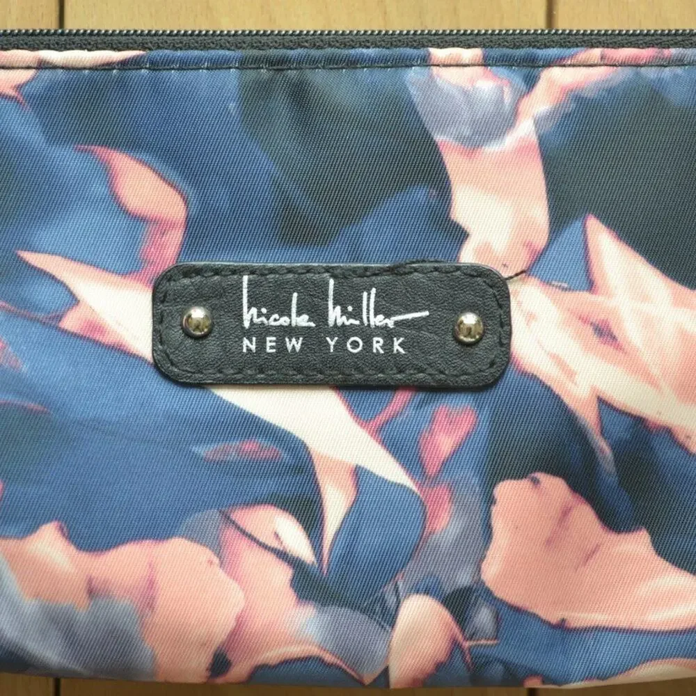 Nicole Miller Cosmetic Case Bag Long Blue, Pink and Black Pattern Makeup Bag